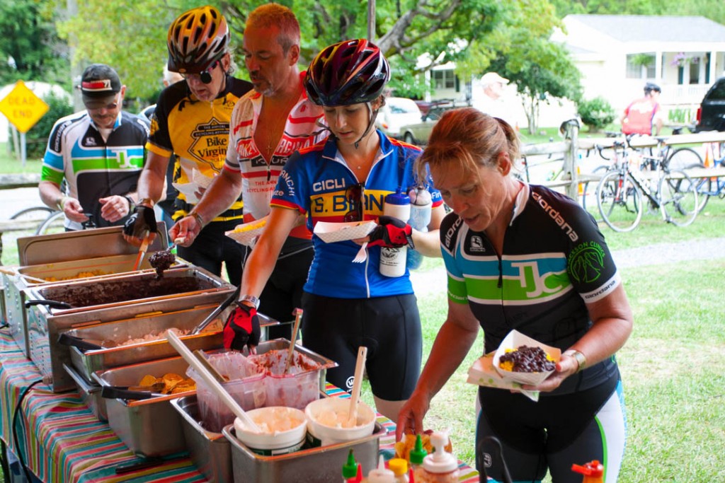 cyclist eating food at bike virginia res stop